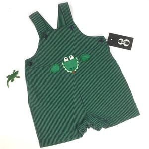 Green seersucker crocodile overalls